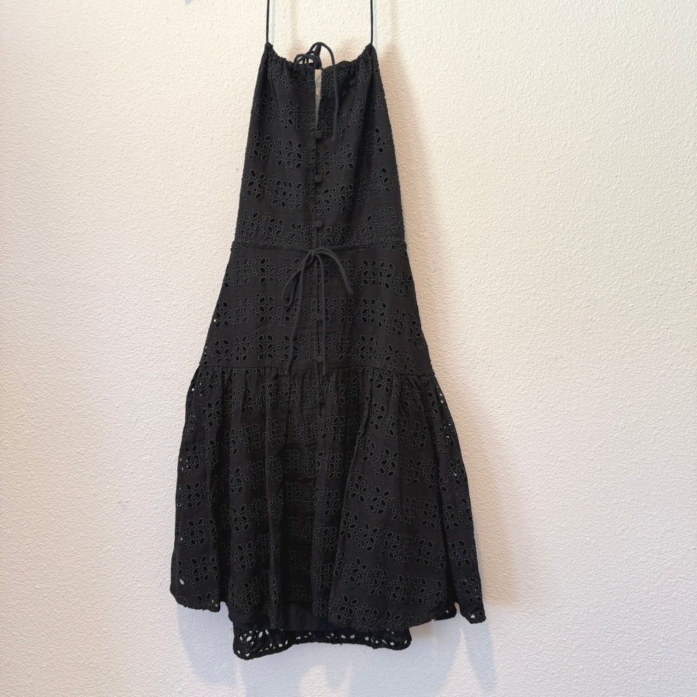 J.Crew Anguilla Womens Black Eyelet Halter Tiered Fit & Flare Dress Size 4